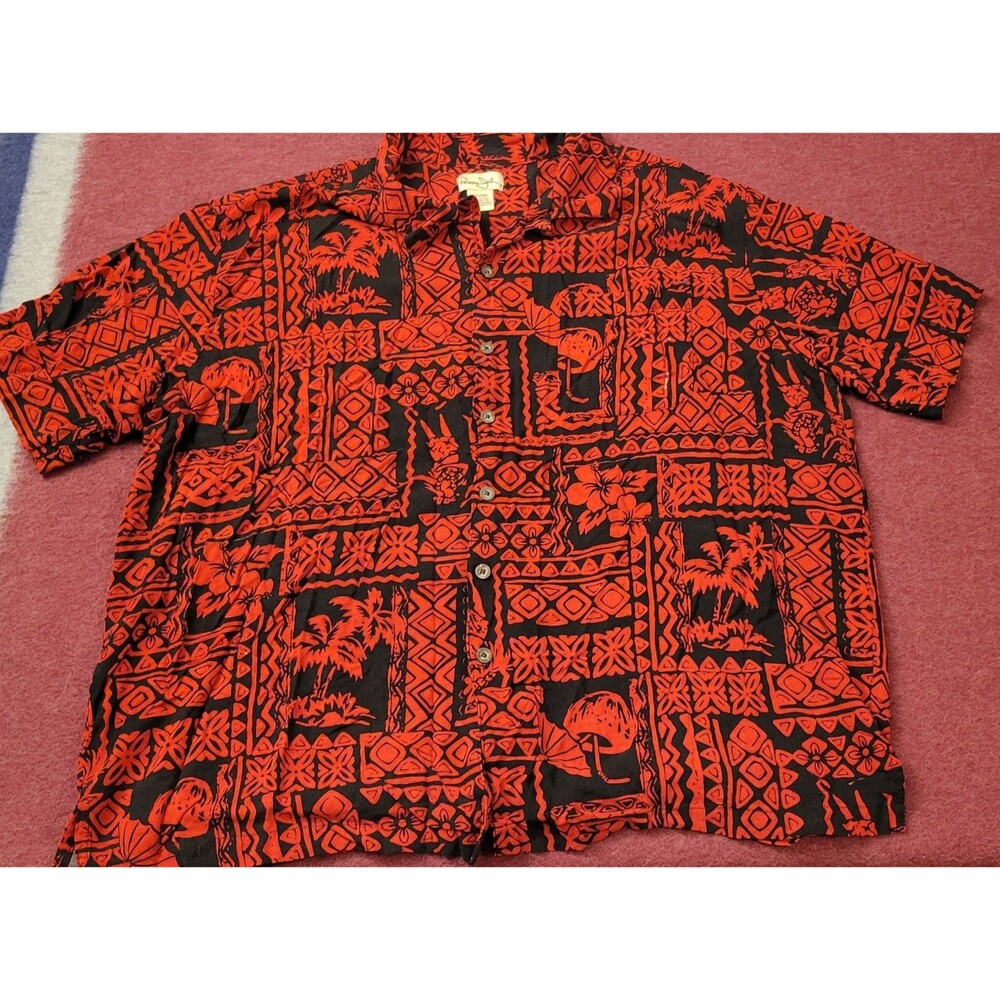 Panama Jack Men's XXL Red Black Casual Button Down Hawaian Shirt